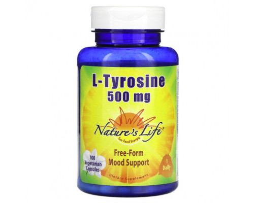 Аминокислоты Nature's Life, L-тирозин, 500 мг, 100 вегетарианских капсул Аминокислоты Nature's Life, L-тирозин, 500 мг, 100 вегетарианских капсул