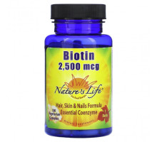 Для здоровья кожи Nature's Life, Биотин, 2500 мкг, 100 вегетарианских капсул