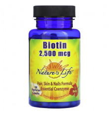 Для здоровья кожи Nature's Life, Биотин, 2500 мкг, 100 вегетарианских капсул