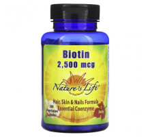 Для здоровья кожи Nature's Life, Биотин, 2500 мкг, 200 вегетарианских капсул