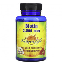 Для здоровья кожи Nature's Life, Биотин, 2500 мкг, 200 вегетарианских капсул