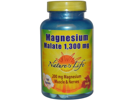 Nature's Life, Малат магния, 1,300 мг, 100 таблеток Nature's Life, Малат магния, 1,300 мг, 100 таблеток