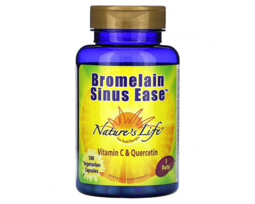 Для пищеварительной системы Nature's Life, бромелаин Sinus Ease, 100 вегетарианских капсул Для пищеварительной системы Nature's Life, бромелаин Sinus Ease, 100 вегетарианских капсул