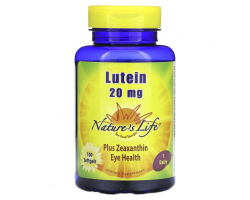 Для глаз Nature's Life, Лютеин, 20 мг, 100 мягких таблеток Для глаз Nature's Life, Лютеин, 20 мг, 100 мягких таблеток
