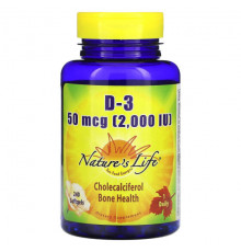 Витамин D Nature's Life, D-3, 50 мкг (2000 МЕ), 240 мягких таблеток