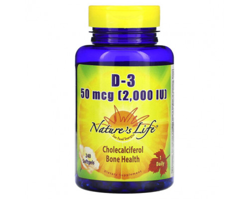 Витамин D Nature's Life, D-3, 50 мкг (2000 МЕ), 240 мягких таблеток Витамин D Nature's Life, D-3, 50 мкг (2000 МЕ), 240 мягких таблеток