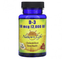 Витамин D Nature's Life, D-3, 50 мкг, 120 мягких таблеток