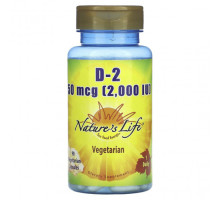 Витамин D Nature's Life, Витамин D2, 50 мкг (2000 МЕ), 90 вегетарианских капсул
