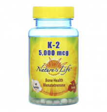 Nature's Life, K-2, менатетренон, 5 000 мкг, 60 таблеток