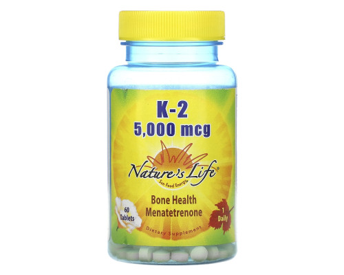 Nature's Life, K-2, менатетренон, 5 000 мкг, 60 таблеток Nature's Life, K-2, менатетренон, 5 000 мкг, 60 таблеток