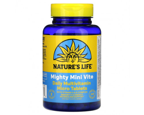Витаминно-минеральные комплексы Nature's Life, Mighty Мини Vite, мультивитамины для ежедневного приема, 240 микротаблеток Витаминно-минеральные комплексы Nature's Life, Mighty Мини Vite, мультивитамины для ежедневного приема, 240 микротаблеток