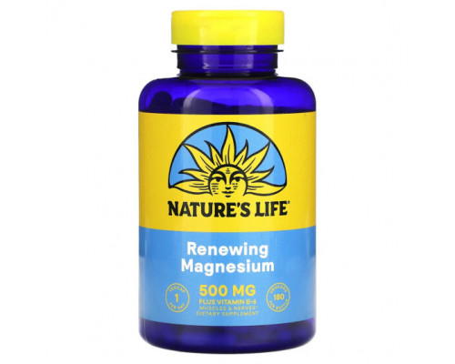 Магний Nature's Life, Обновляющий магний, 500 мг, 180 растительных капсул Магний Nature's Life, Обновляющий магний, 500 мг, 180 растительных капсул
