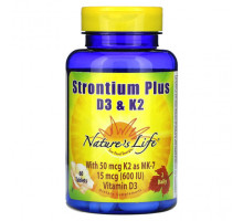 Витамин D Nature's Life, Strontium Plus, витамины D3 и K2, 60 таблеток