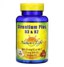 Витамин D Nature's Life, Strontium Plus, витамины D3 и K2, 60 таблеток