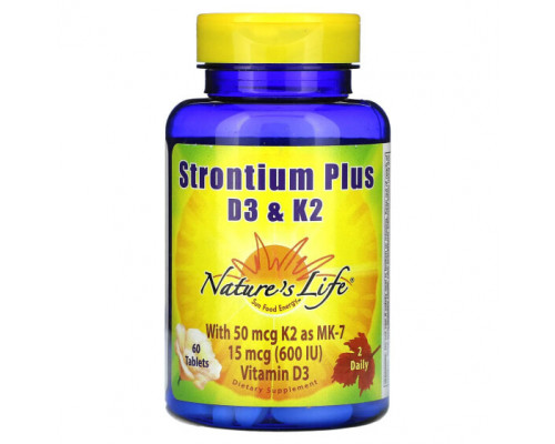Витамин D Nature's Life, Strontium Plus, витамины D3 и K2, 60 таблеток Витамин D Nature's Life, Strontium Plus, витамины D3 и K2, 60 таблеток