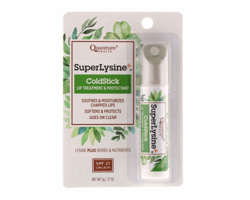 Quantum Health, Супер лизин+, ColdStick, уход и защита для губ, SPF 21, 0,17 унц. (5 г) Quantum Health, Супер лизин+, ColdStick, уход и защита для губ, SPF 21, 0,17 унц. (5 г)