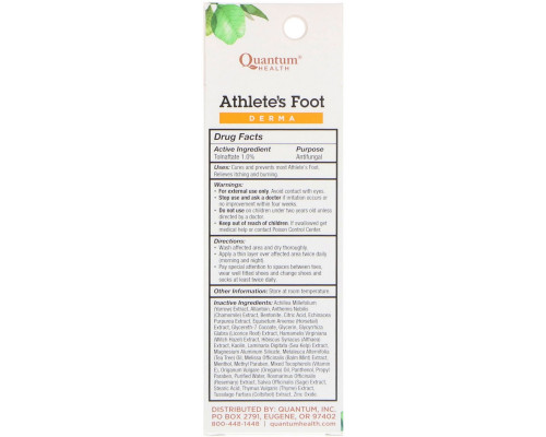 Quantum Health, Athlete's Foot, быстросохнущая формула против грибка стопы, 0,75 унции (21 г) Quantum Health, Athlete's Foot, быстросохнущая формула против грибка стопы, 0,75 унции (21 г)