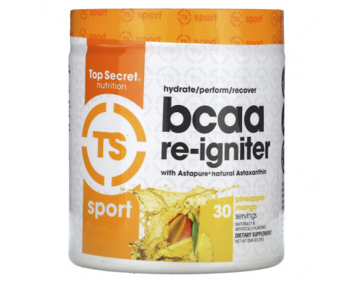 Аминокислоты Top Secret Nutrition, Sport, BCAA Re-Igniter с астаксантином Astapure, ананас и манго, 279 г (9,84 унции) Аминокислоты Top Secret Nutrition, Sport, BCAA Re-Igniter с астаксантином Astapure, ананас и манго, 279 г (9,84 унции)