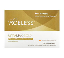 Ageless Foundation Laboratories, UltraMax Gold, улучшенная формула омоложения с альфатрофином, со вкусом валенсийского апельсина, 22 пакетика, 13,5 унции (17,4 г) каждый