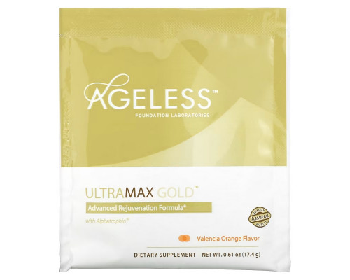 Ageless Foundation Laboratories, UltraMax Gold, улучшенная формула омоложения с альфатрофином, со вкусом валенсийского апельсина, 22 пакетика, 13,5 унции (17,4 г) каждый Ageless Foundation Laboratories, UltraMax Gold, улучшенная формула омоложения с альфатрофином, со вкусом валенсийского апельсина, 22 пакетика, 13,5 унции (17,4 г) каждый