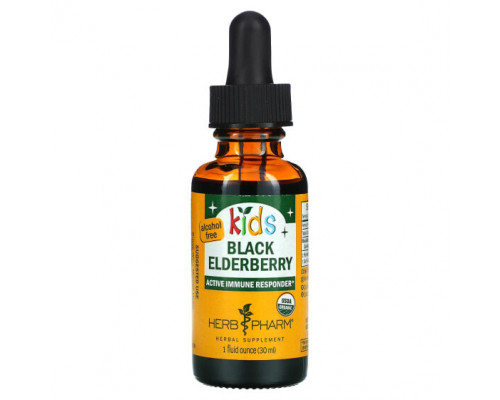 Детское здоровье Herb Pharm, Сироп для детей из бузины черной, безалкогольный, 1 жидкая унция (30 мл) Детское здоровье Herb Pharm, Сироп для детей из бузины черной, безалкогольный, 1 жидкая унция (30 мл)
