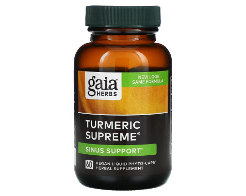 Gaia Herbs, Turmeric Supreme, поддержка носовых пазух, 60 веганских жидких фитокапсул Gaia Herbs, Turmeric Supreme, поддержка носовых пазух, 60 веганских жидких фитокапсул
