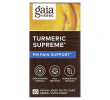 Для здорового сна Gaia Herbs, Turmeric Supreme, PM для поддержки боли, 60 веганских жидких фитокапсул