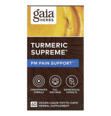 Для здорового сна Gaia Herbs, Turmeric Supreme, PM для поддержки боли, 60 веганских жидких фитокапсул