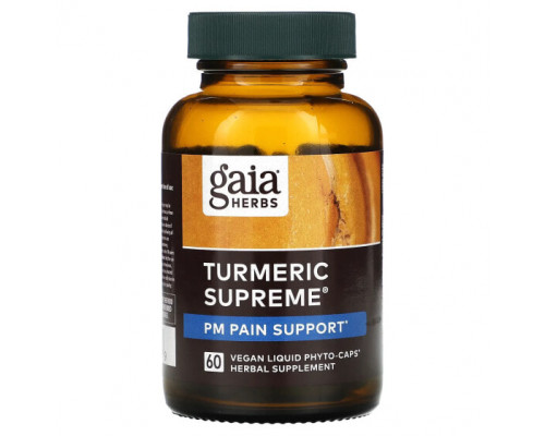 Для здорового сна Gaia Herbs, Turmeric Supreme, PM для поддержки боли, 60 веганских жидких фитокапсул Для здорового сна Gaia Herbs, Turmeric Supreme, PM для поддержки боли, 60 веганских жидких фитокапсул