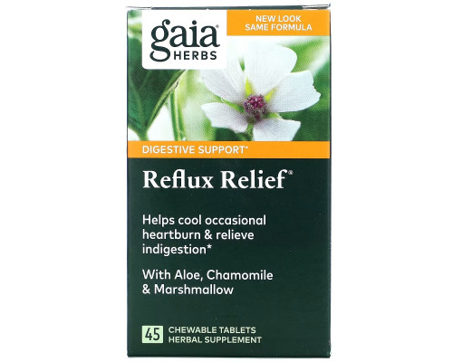 Gaia Herbs, Средство для облегчения рефлюкса, 45 быстрорастворимых жевательных таблеток Gaia Herbs, Средство для облегчения рефлюкса, 45 быстрорастворимых жевательных таблеток