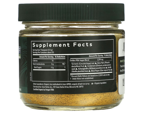 Gaia Herbs, Organic, Golden Milk, 3.7 oz (105 g) Gaia Herbs, Organic, Golden Milk, 3.7 oz (105 g)