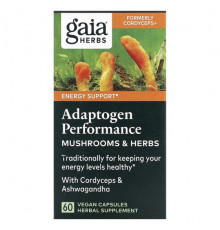 Растительные экстракты и настойки Gaia Herbs, Adaptogen Performance, грибы и травы, 60 веганских капсул