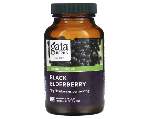 Gaia Herbs, Черная бузина, 120 веганских капсул Gaia Herbs, Черная бузина, 120 веганских капсул