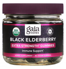 Gaia Herbs, Black Elderberry Extra Strength Immune Support Gummies, 80 Vegan Gummies