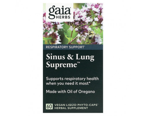 Для здоровья дыхательной системы Gaia Herbs, Sinus & Lung Supreme, 60 веганских жидких фитокапсул Для здоровья дыхательной системы Gaia Herbs, Sinus & Lung Supreme, 60 веганских жидких фитокапсул