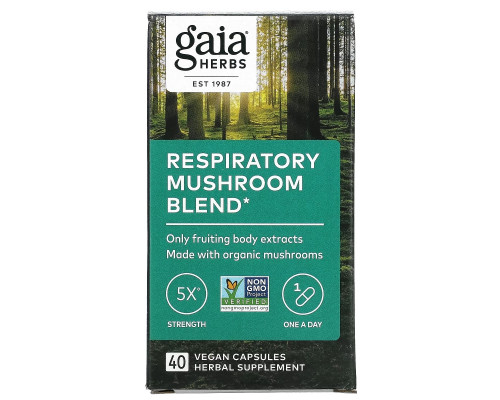 Gaia Herbs, Смесь респираторных грибов, 40 веганских капсул Gaia Herbs, Смесь респираторных грибов, 40 веганских капсул