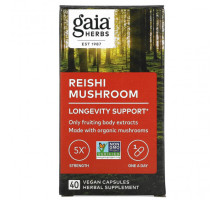 Грибы Gaia Herbs, Гриб рейши, 40 веганских капсул
