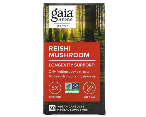 Грибы Gaia Herbs, Гриб рейши, 40 веганских капсул Грибы Gaia Herbs, Гриб рейши, 40 веганских капсул