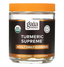 Имбирь и куркума Gaia Herbs, Turmeric Supreme, жевательные мармеладки для взрослых, 40 веганских жевательных таблеток