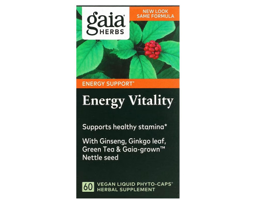 Gaia Herbs, Energy Vitality, 60 веганских капсул Liquid Phyto-Caps Gaia Herbs, Energy Vitality, 60 веганских капсул Liquid Phyto-Caps