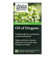 Gaia Herbs, Масло орегано, 60 вегетарианских жидких фито-капсул