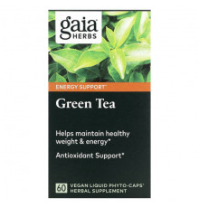 Зеленый кофе и гуарана Gaia Herbs, Зеленый чай, 60 веганских жидких фитокапсул