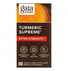 Gaia Herbs, Куркума Supreme, увеличение силы, 60 вегетарианских Phyto-Caps, заполненных жидкостью