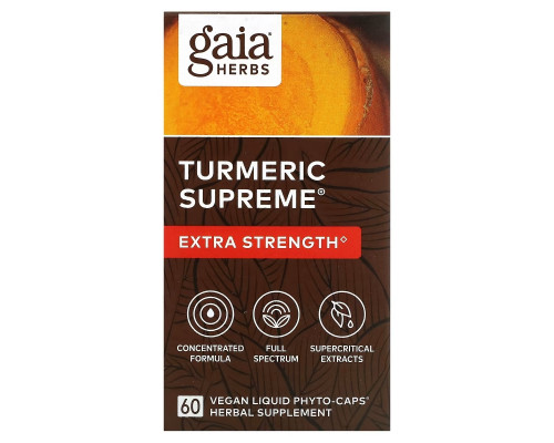 Gaia Herbs, Куркума Supreme, увеличение силы, 60 вегетарианских Phyto-Caps, заполненных жидкостью Gaia Herbs, Куркума Supreme, увеличение силы, 60 вегетарианских Phyto-Caps, заполненных жидкостью