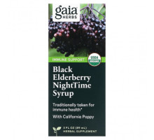 От гриппа и простуды Gaia Herbs, Ночной сироп из черной бузины, 89 мл (3 жидк. Унции)