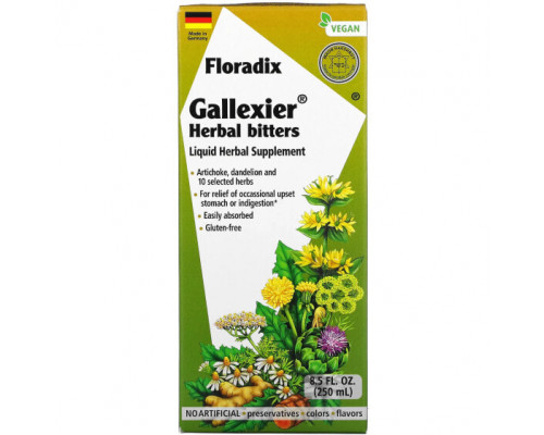 Растительные экстракты и настойки Gaia Herbs, Floradix, Gallexier, травяная добавка в виде жидкого экстракта, 250 мл (8,5 жидк. унции) Растительные экстракты и настойки Gaia Herbs, Floradix, Gallexier, травяная добавка в виде жидкого экстракта, 250 мл (8,5 жидк. унции)