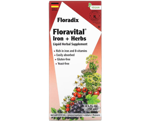 Gaia Herbs, Floradix, Floravital Iron + Herbs, 8.5 fl oz (250 ml) Gaia Herbs, Floradix, Floravital Iron + Herbs, 8.5 fl oz (250 ml)