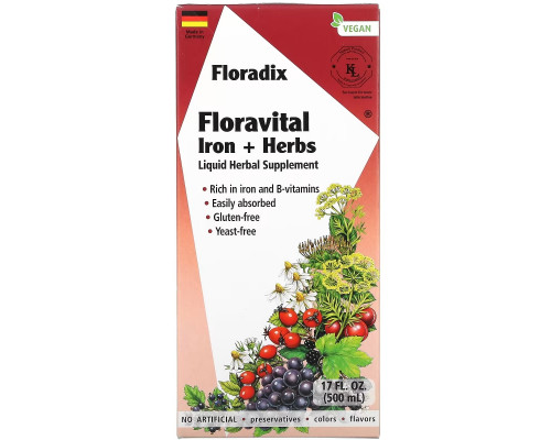 Gaia Herbs, Floradix, Floravital Iron + Herbs, 17 fl oz (500 ml) Gaia Herbs, Floradix, Floravital Iron + Herbs, 17 fl oz (500 ml)