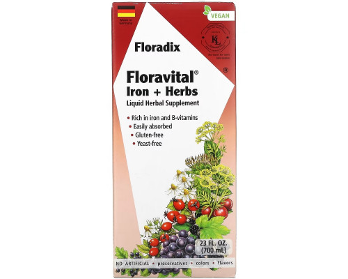 Gaia Herbs, Floradix, железо и травы Floravital, 23 жидк. унции (700 мл) Gaia Herbs, Floradix, железо и травы Floravital, 23 жидк. унции (700 мл)