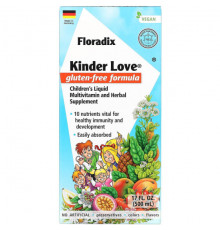 Детское здоровье Gaia Herbs, Floradix, Kinder Love, жидкая мультивитаминная и травяная добавка для детей, без глютена, 500 мл (17 жидк. Унций)